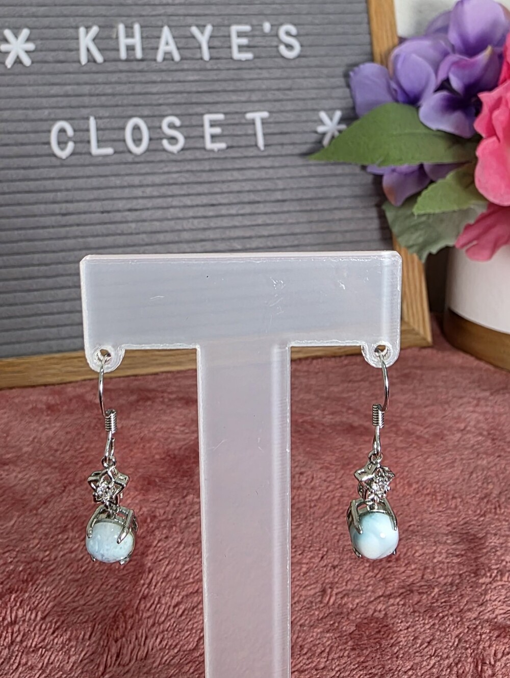🔹️FINAL SALE🔹️S925 Silver Star Drop Earrings with Larimar Gemstone - Picture 3 of 4